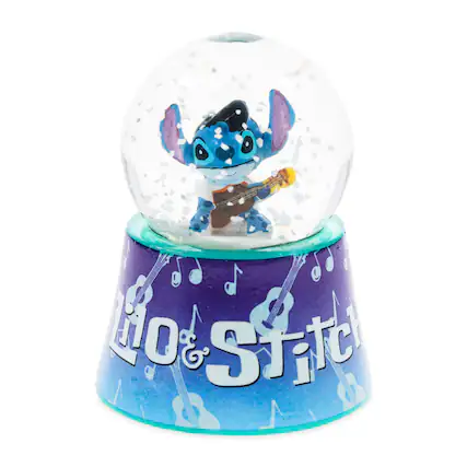 Front. Silver Buffalo - Disney Lilo & Stitch Elvis Stitch 3-Inch Mini Light-Up Snow Globe - Blue.