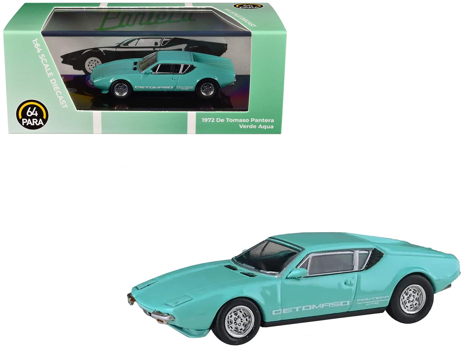 1972 De Tomaso Pantera Verde Aqua 1/64 Diecast Model Car by Paragon Models - Blue