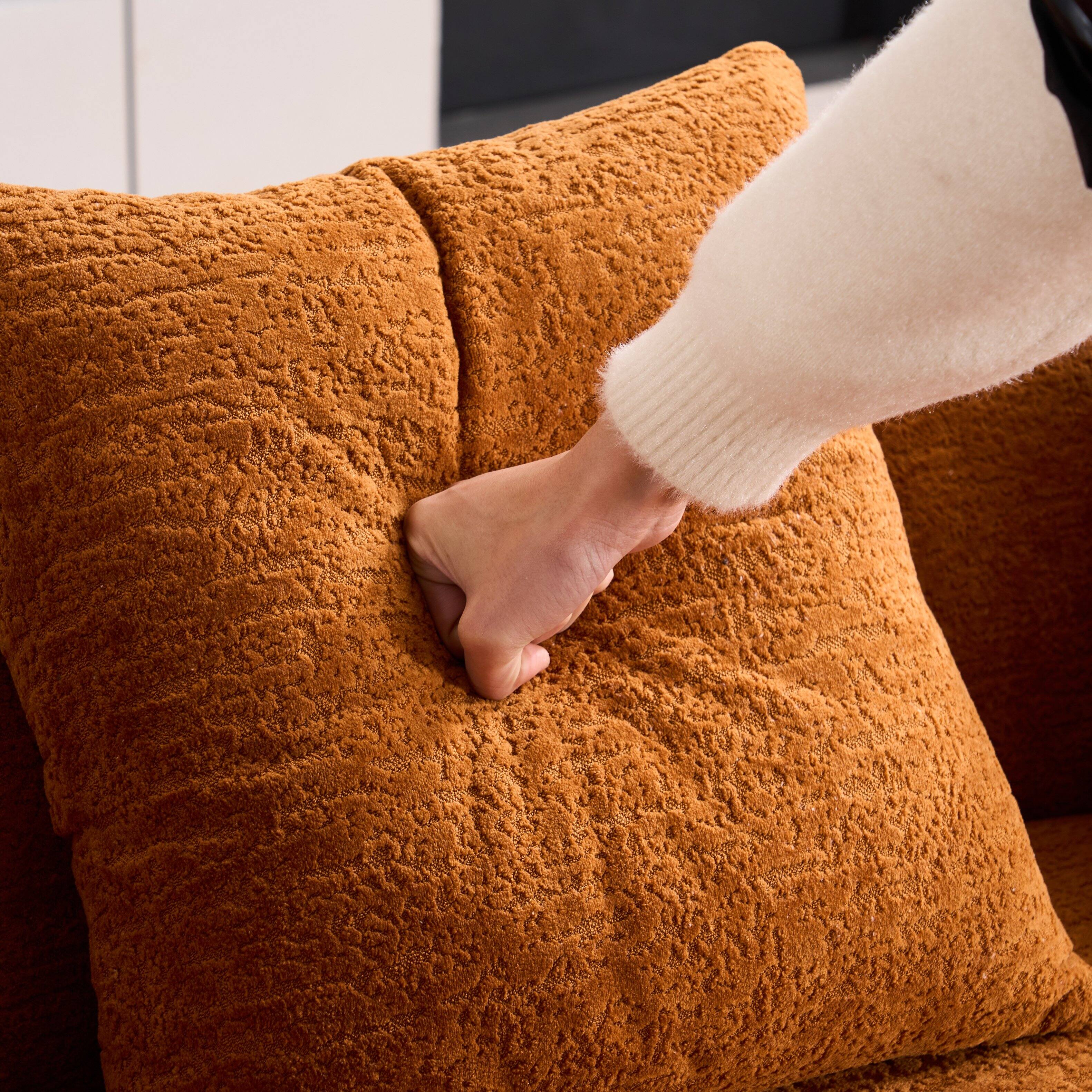 Alt View 2. Anysun - 65" Curved Chenille Loveseat Sofa - Full Compression Sponge, No Assembly, 300 lbs Capacity, Includes 3 Pillows - Orange.