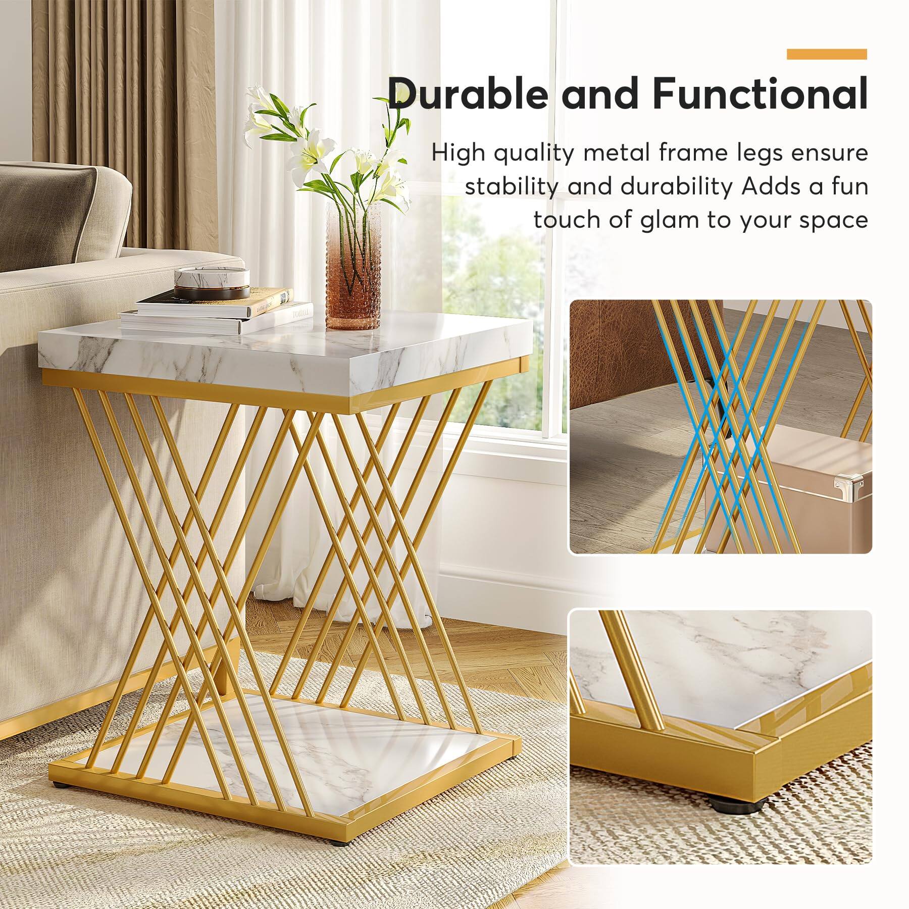 Durable and Functional

High quality metal frame legs ensure stability and durability. Adds a fun touch of glam to your space.