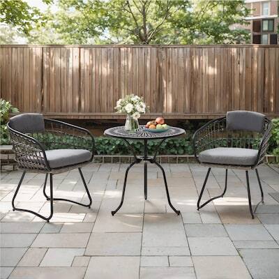 Alt View 5. Crestlive Products - Crestlive Products Set of 2 Brown Metal Frame Stationary Dining Chair Gray PE Rattan Wicker Cushioned Seat - Gray-2PC.