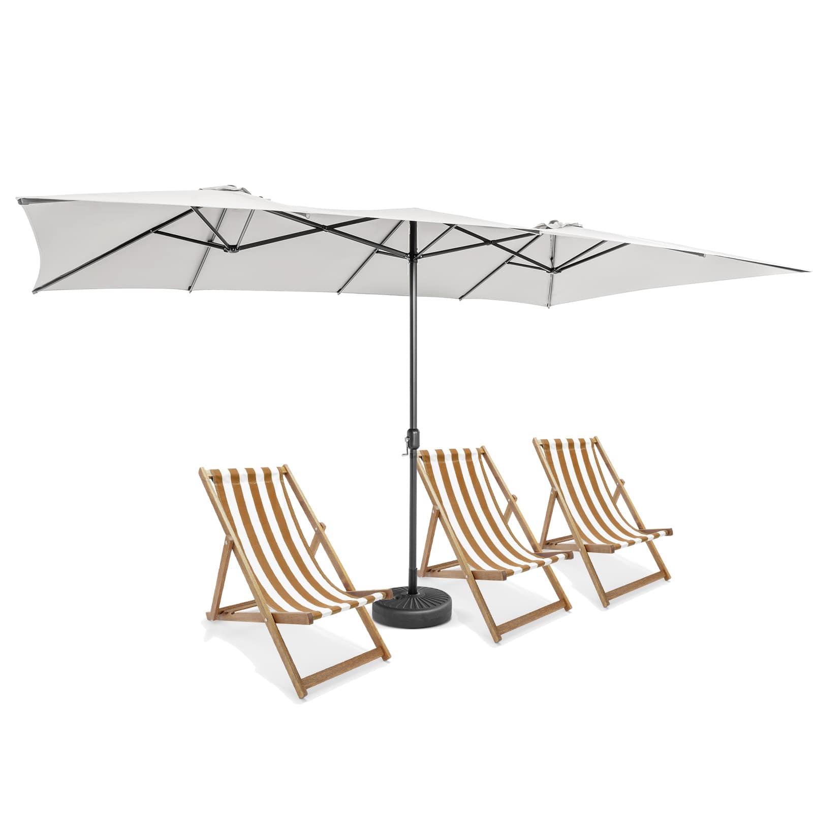 Gymax - 15FT Double-Sided Market Umbrella Large Crank Handle Vented Twin Patio - Beige