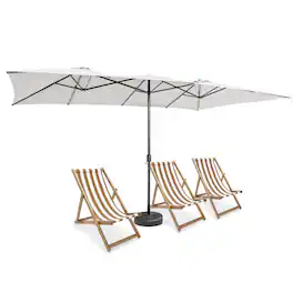Gymax - 15FT Double-Sided Market Umbrella Large Crank Handle Vented Twin Patio - Beige