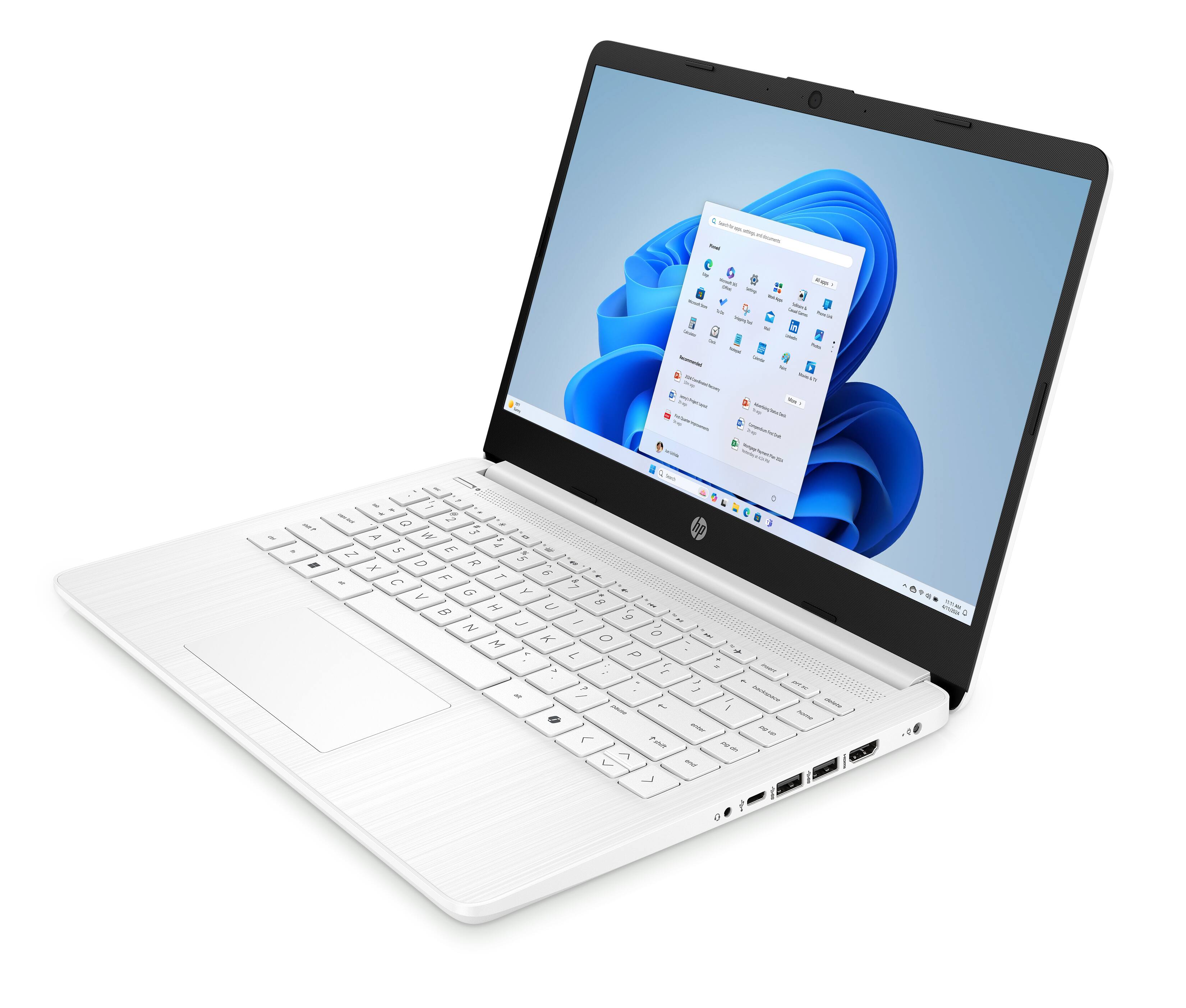 Alt View 2. HP - HP 14" HD Touchscreen Notebook Intel N150 4GB RAM 128GB SSD +  Wireless Mouse + Microsoft 365 - Snowflake White.