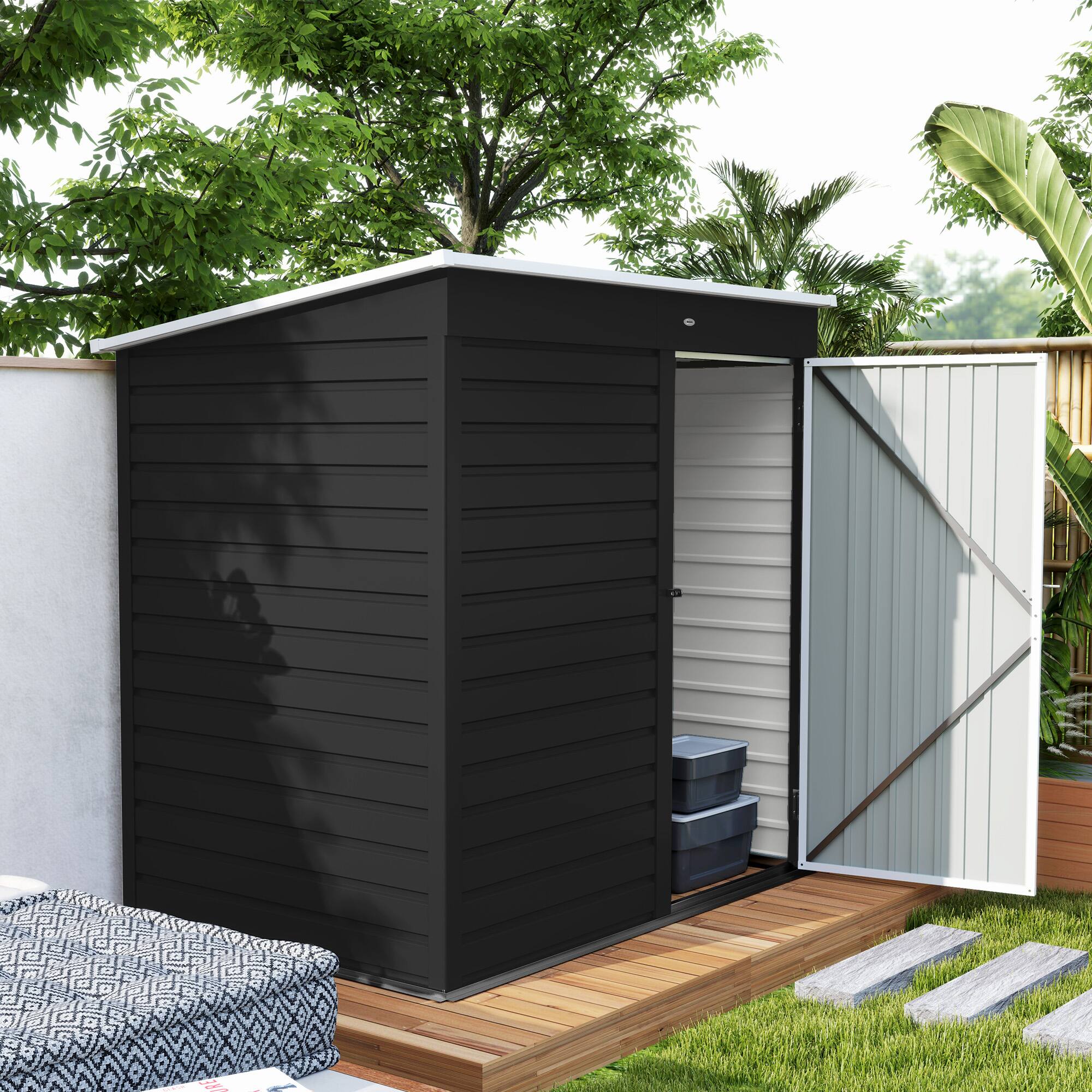 Alt View 8. Outsunny - 6' x 4' Outdoor Storage Shed, Easy to Assemble, Metal Garden Tool Shed with Lockable Door and Gloves for Backyard.