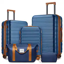 ELEMENT ACE - 5 Piece Expandable Hardside Luggage Set with Spinner Wheels and Travel Duffel Bag - Blue+Brown