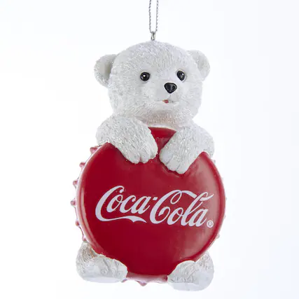 Front. Kurt S Adler - Kurt S. Adler Coca-Cola Bear with Bottle Cap Ornament 4 in. (Case of 12) - Multicolored.