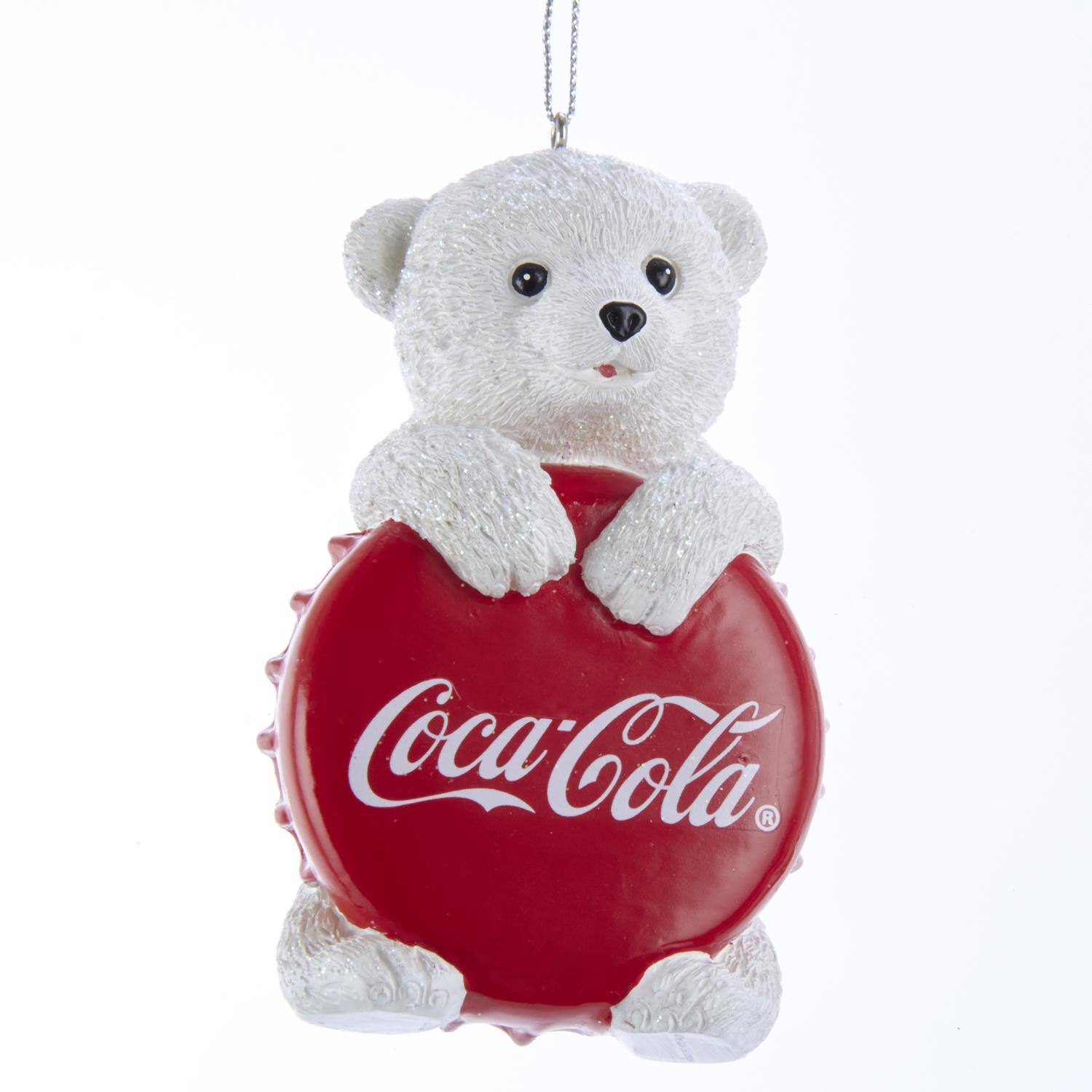 Front. Kurt S Adler - Kurt S. Adler Coca-Cola Bear with Bottle Cap Ornament 4 in. (Case of 12) - Multicolored.