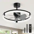 Front. Breezary - 23-Inch Detachable Enclosed Ceiling Fan with LED Light, Remote, Reversible DC Motor, 6 Blades & Dimmable Lighting - Black and Slate Blue.
