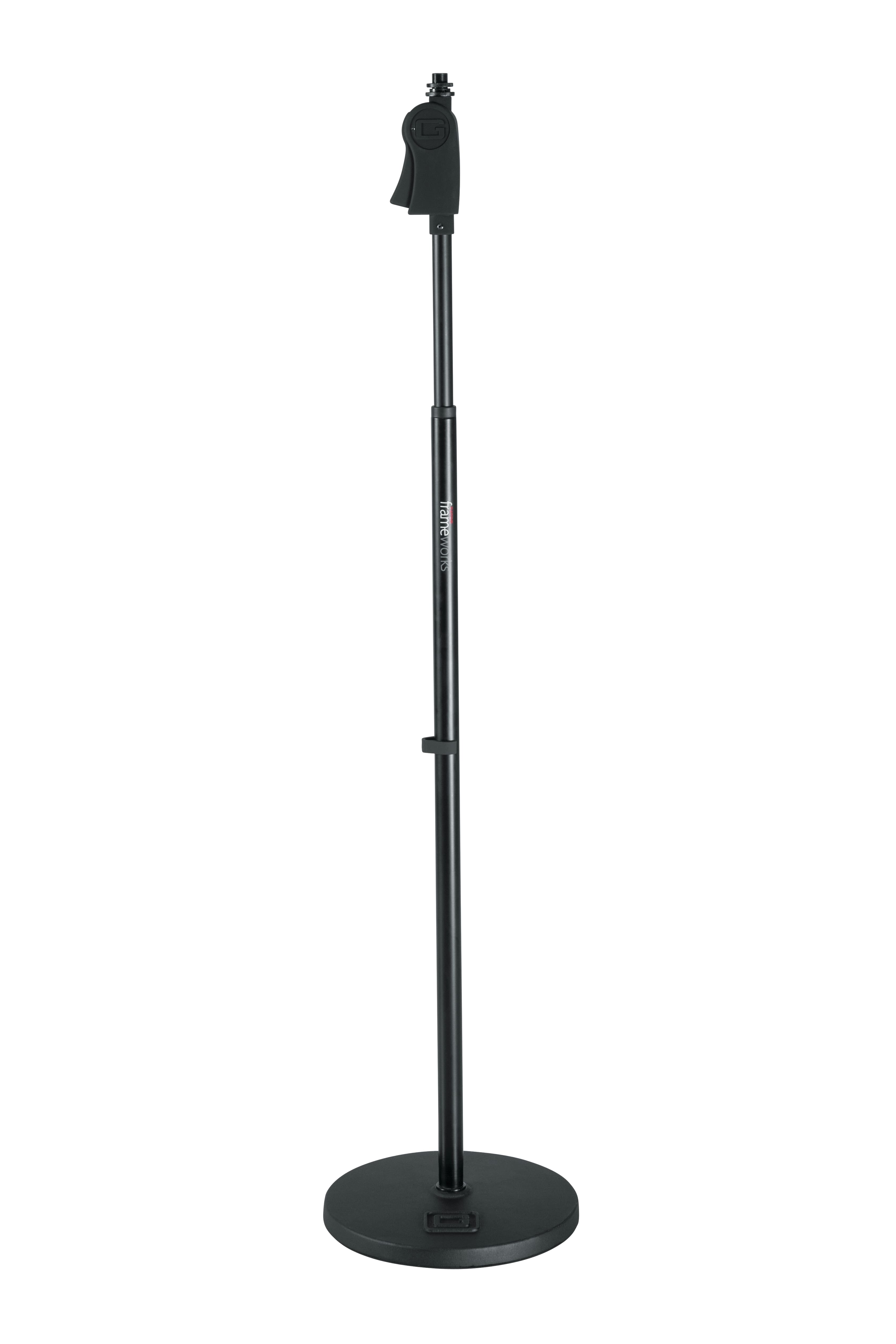 Gator Frameworks - Deluxe Round Base Mic Stand with 10" Weighted Base, Adjustable Height 36–65" & One-Handed Soft Grip Clutch