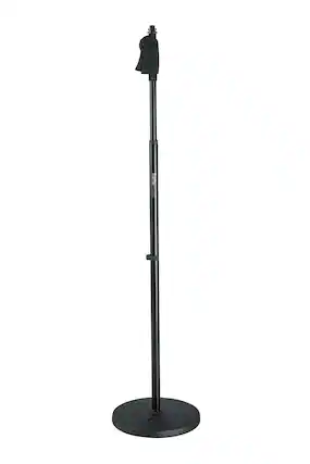Front. Gator Frameworks - Deluxe Round Base Mic Stand with 10" Weighted Base, Adjustable Height 36–65" & One-Handed Soft Grip Clutch - Black.