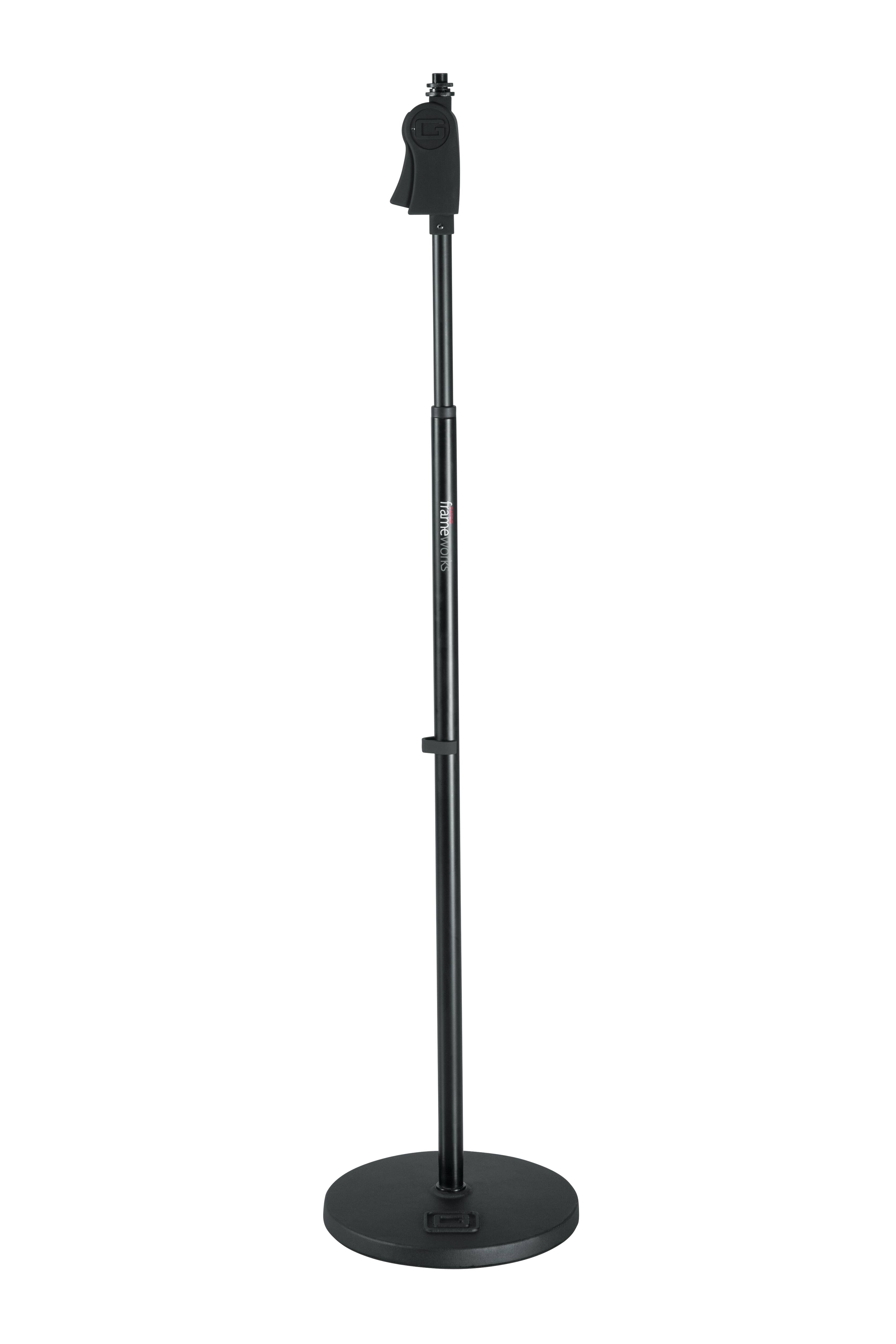 Gator Frameworks - Deluxe Round Base Mic Stand with 10" Weighted Base, Adjustable Height 36–65" & One-Handed Soft Grip Clutch