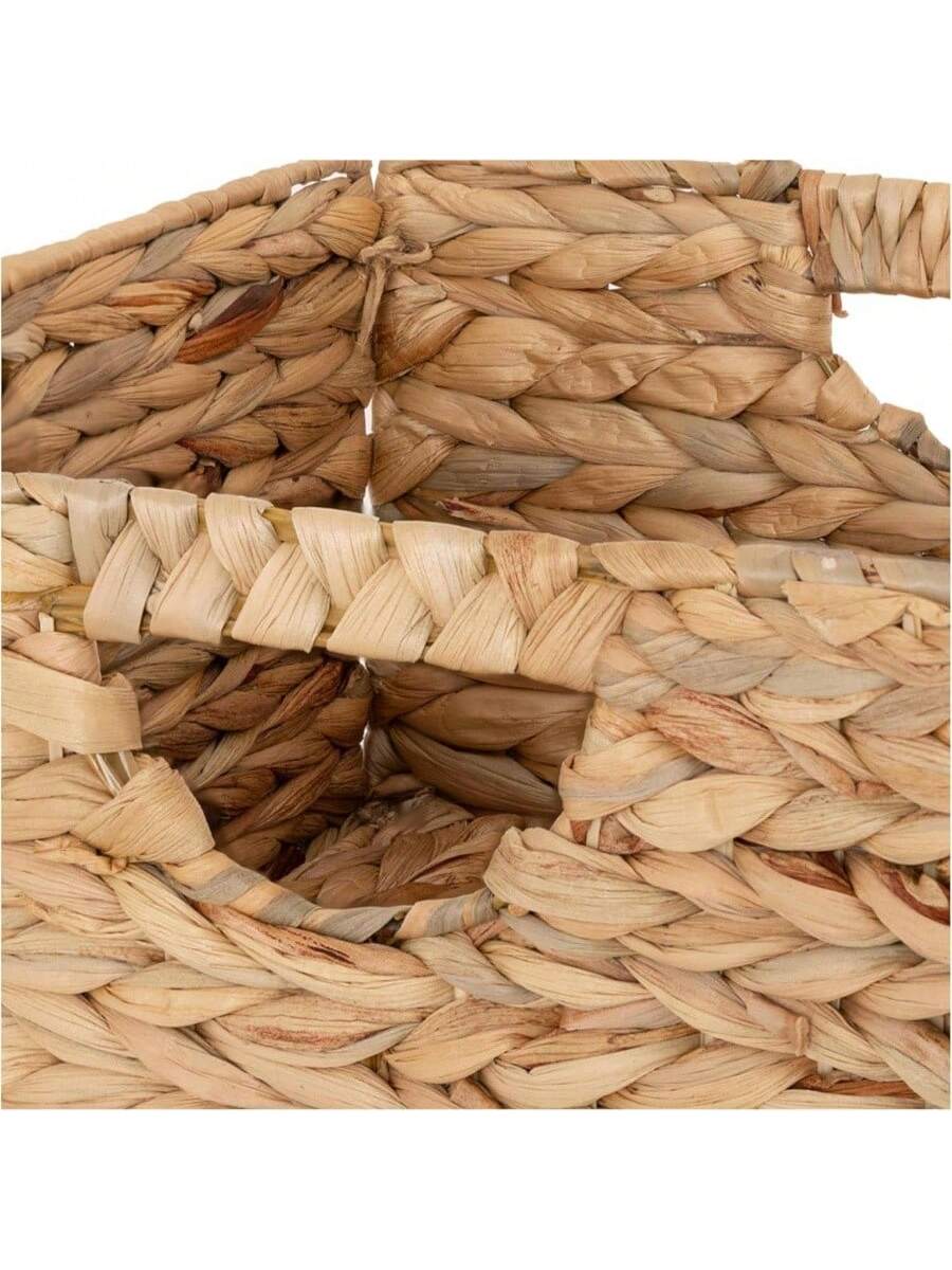 Alt View 2. Live At Space - Premium Natural Handwoven Portable Laundry Bin Basket with Carrying Handles, Household Storage Clothes, Linens, Sheets, - Natural Water Hyacinth + Rectangular (2 Pack).