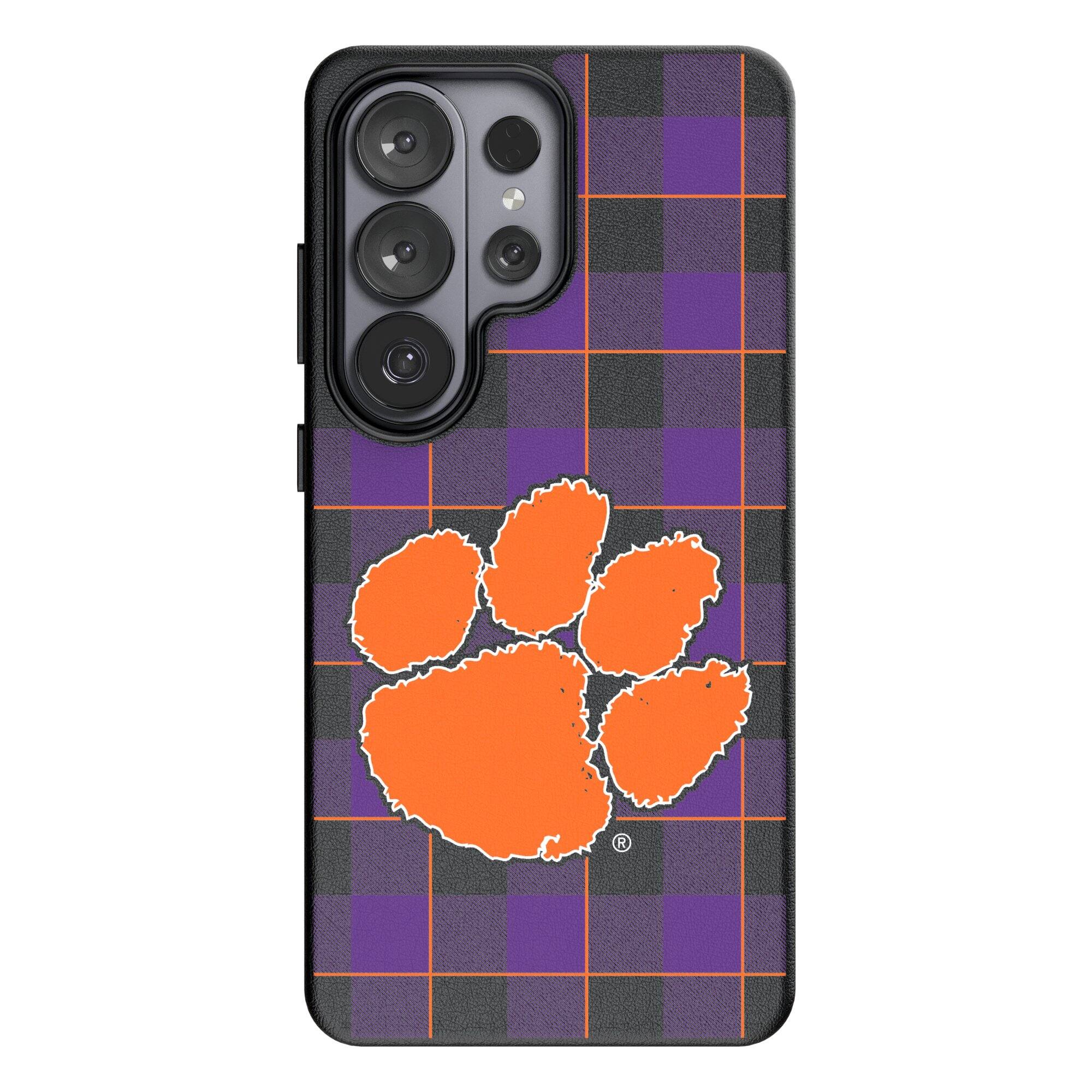 Front. Keyscaper - Clemson Tigers Plaid Galaxy Magnetic Bump Case - S25 Ultra - Black.