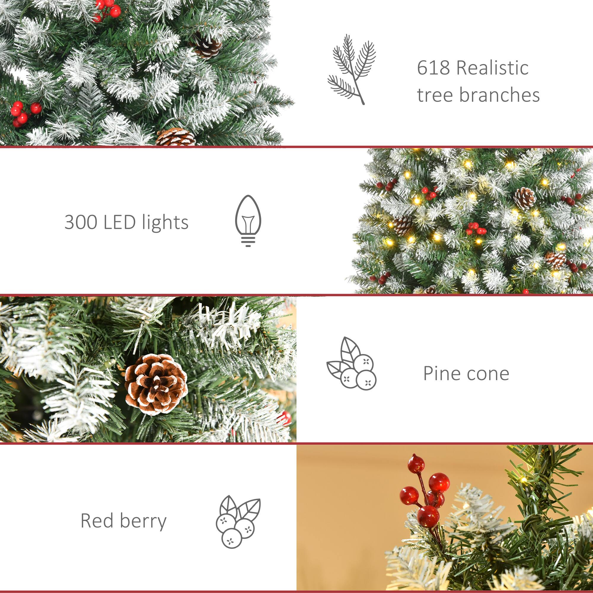 618 Realistic tree branches

300 LED lights

Pine cone

Red berry