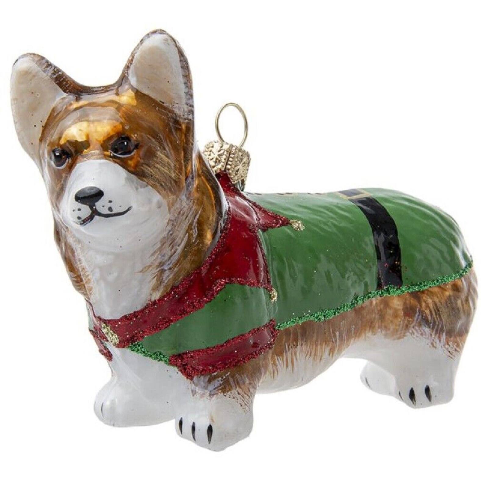 Front. Joy to the World Collectibles - Joy To The World Pembroke Welsh Corgi in Elf Christmas Pajamas Glass Ornament - Multicolor.
