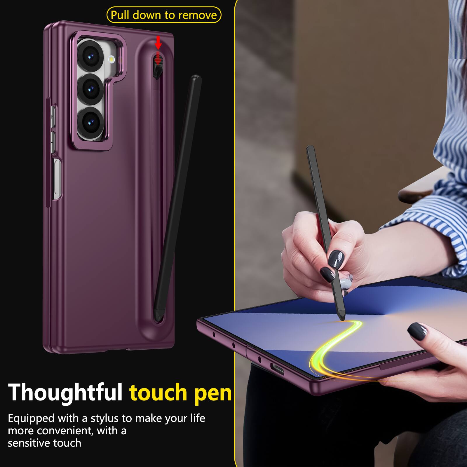 Pull down to remove

Thoughtful touch pen
Equipped with a stylus to make your life more convenient, with a sensitive touch