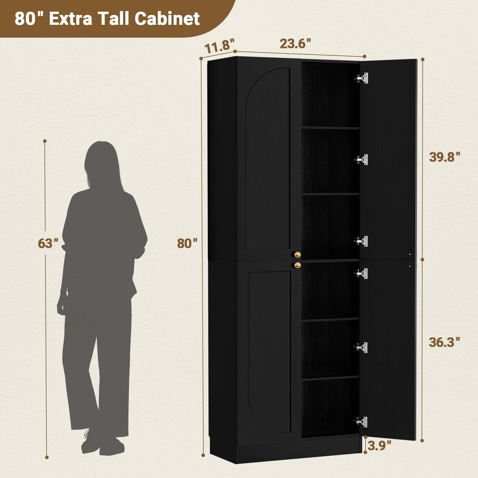 80" Extra Tall Cabinet

11.8"  
23.6"  
39.8"  
63"  
80"  
36.3"  
3.9"