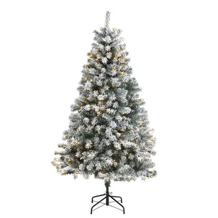 Front. BreeBe - 6' Flocked Rock Spruce Christmas Tree w/250 LED and 586 Tips - White.