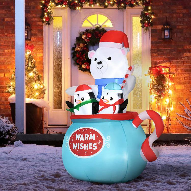 PULUZ 5ft Christmas Inflatables Outdoor Decorations Blessed Polar Bear ...