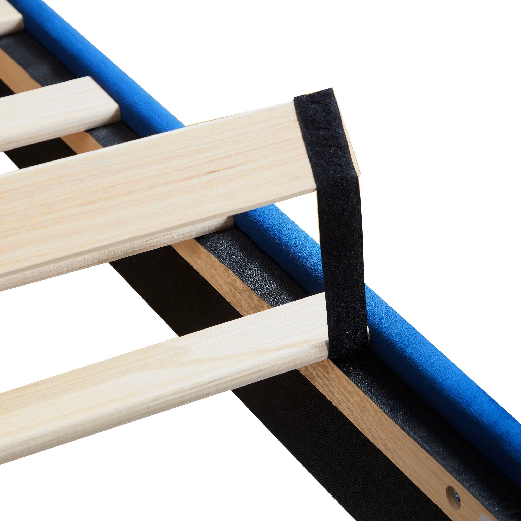 Alt View 1. Vecelo - Queen Bed Frame w/ Padded Headboard & Platform, Reinforced Wood Slats - No Box Spring, Velvet Dark Blue - Easy Assembly - Dark Blue.