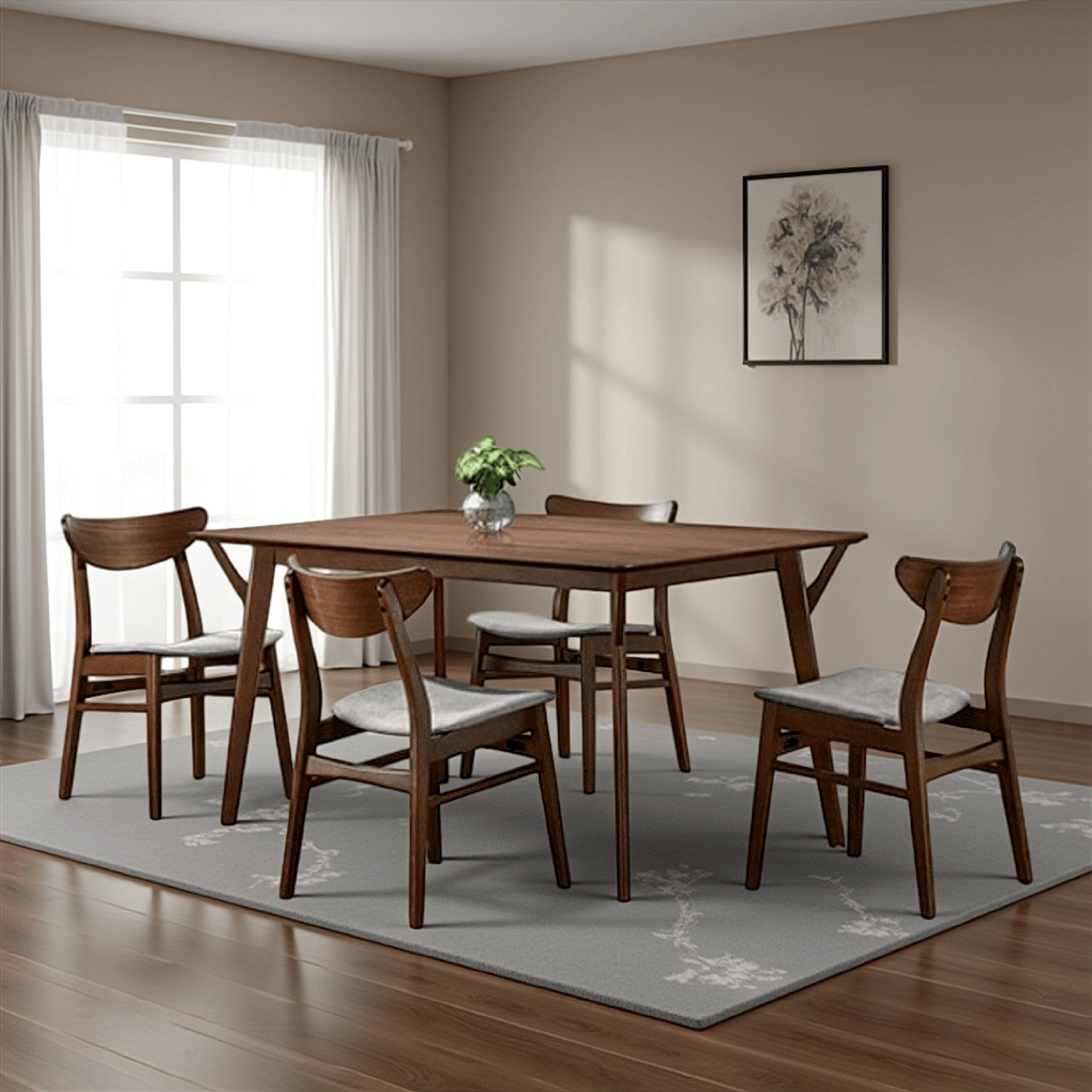 Alt View 5. Manhattan Lane - Skie 5pc Dining Table Set, 4 Chairs, Rectangular, Brown Solid Wood - Walnut Brown, Gray.