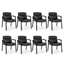 Gymax - Set of 8 Waiting Room Chair No Wheels w/ Padded Armrests Guest Chair for Meeting - Black