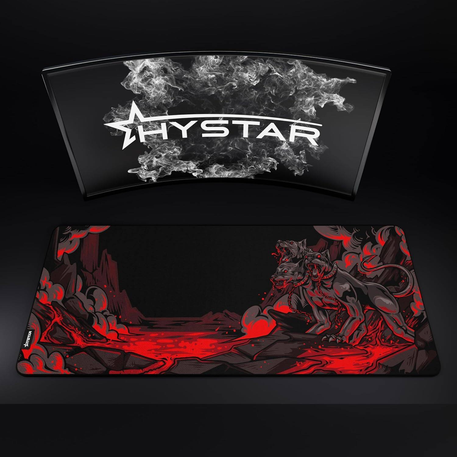 Alt View 5. Hystar - Extended Gaming Mouse Pad | XXL 36" x 16" | 5mm Thick, Waterproof Surface, Smooth Polyester, and Rubber Base - Mythic Cerberus.
