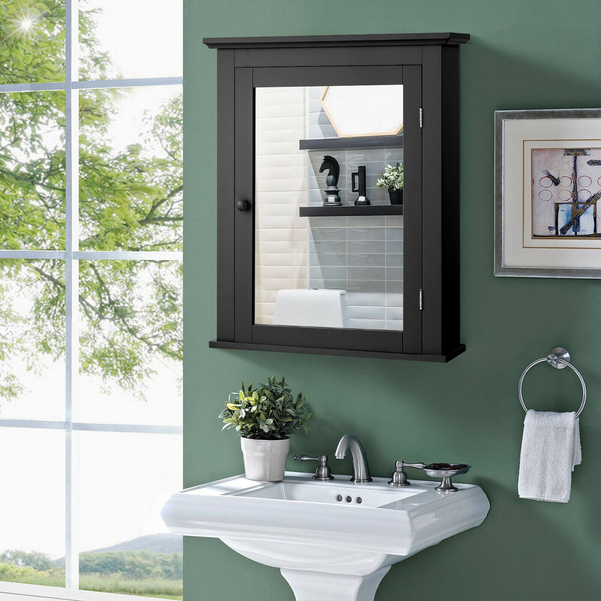 Alt View 1. Costway - Costway Bathroom Mirror Cabinet Wall Mounted Adjustable Shelf Medicine - Black.