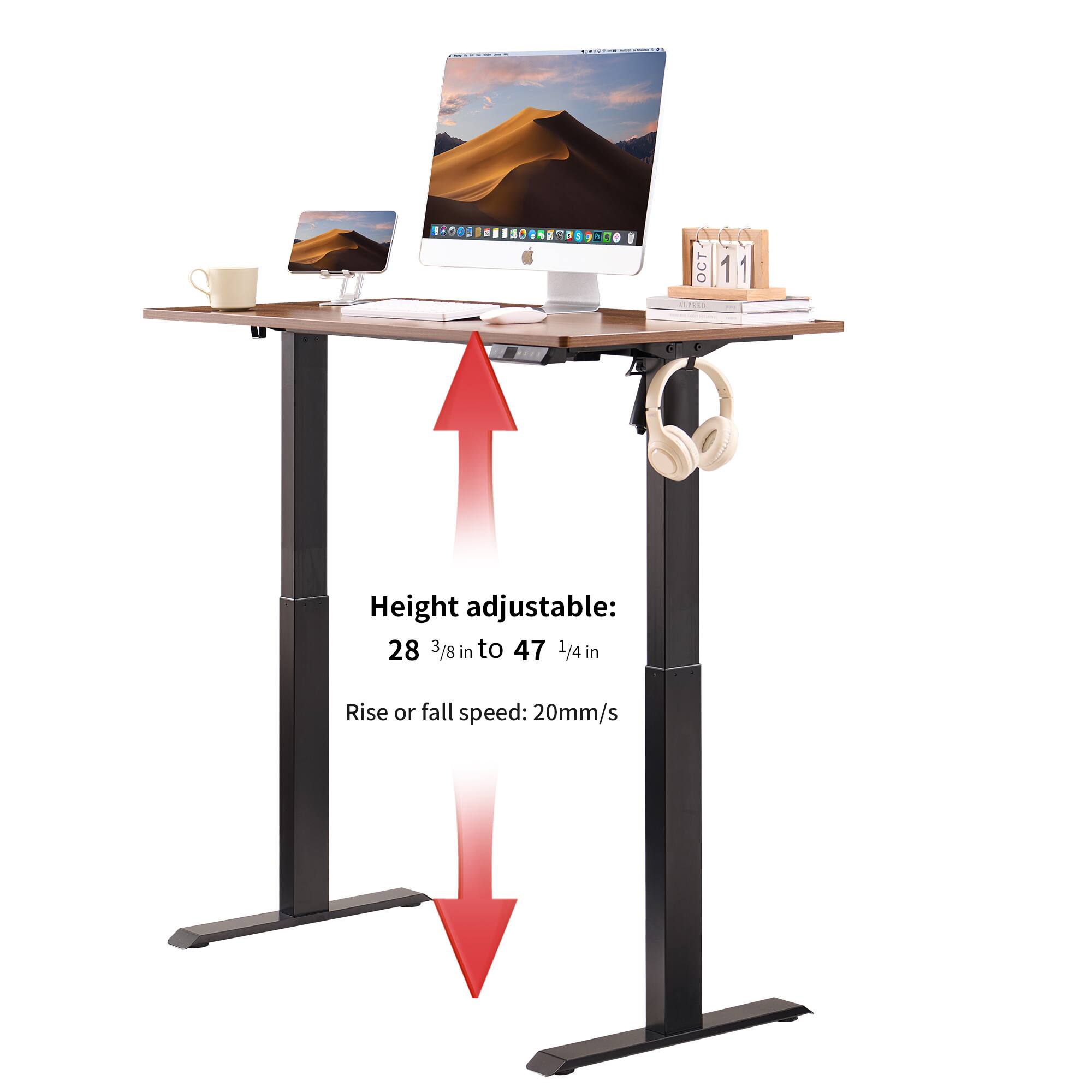 - Height adjustable: 28 3/8 in to 47 1/4 in
- Rise or fall speed: 20mm/s