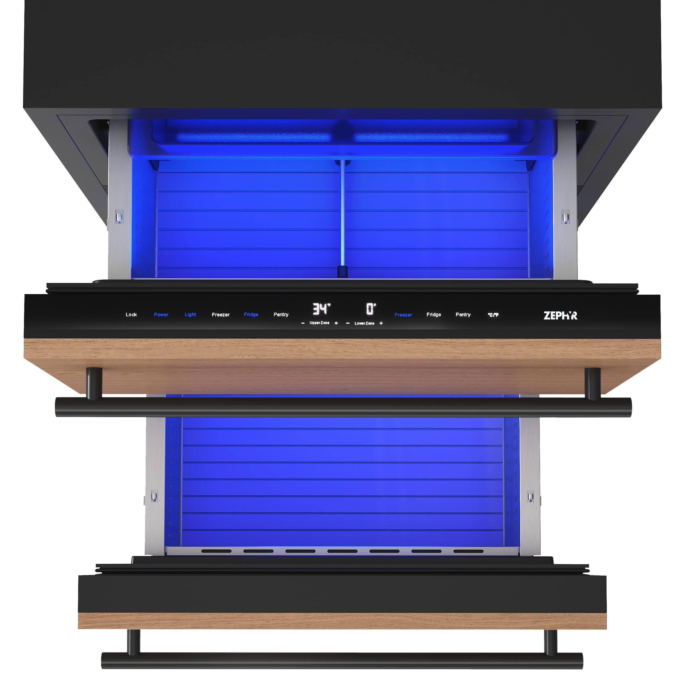 Leak Pesar LigN Frescer Pidoe Pentyy 34 - 0' LIR Preier Finode Pantry 1 ZEPHR V

Lock Power Light Freezer Fridge Pantry - UserZone + 34°

- Low Zone - Freezer Fridge Pantry - 0°

ZEPHR