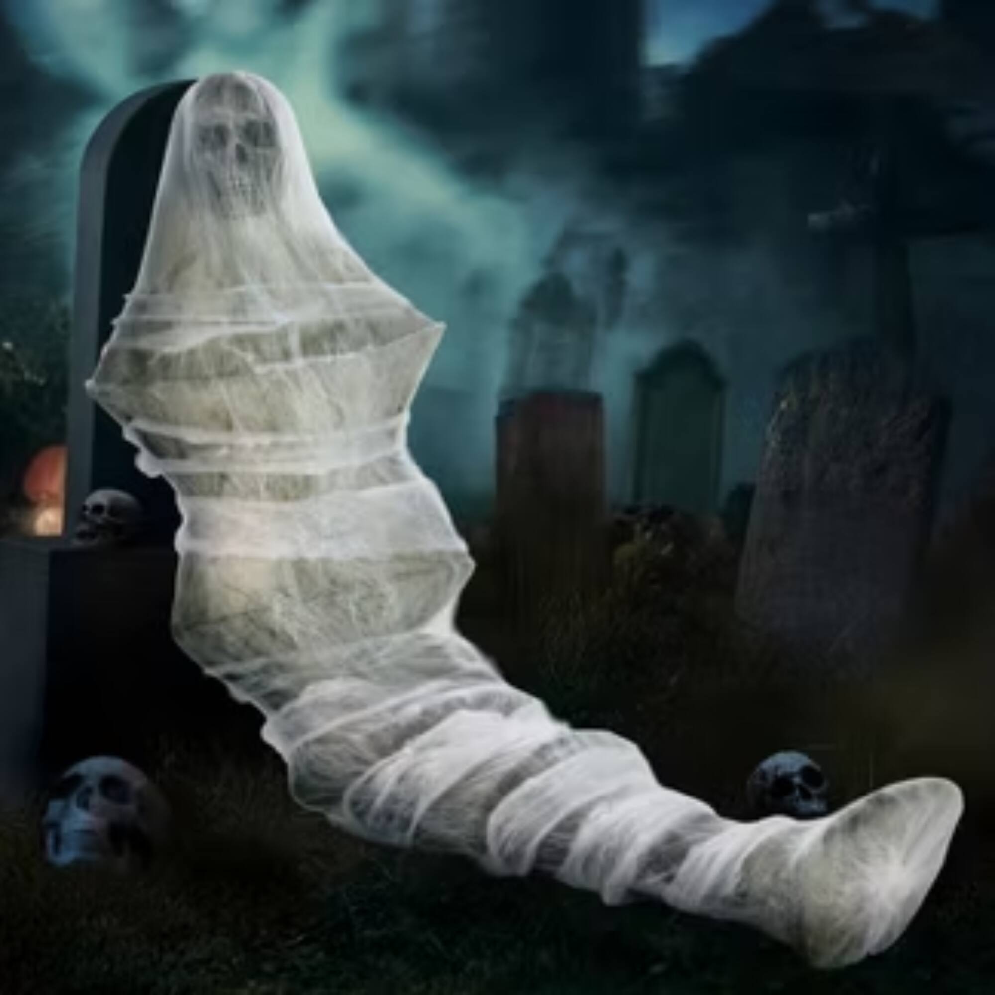 Alt View 1. Joyfy - 72" Hanging Cocoon Corpses Props, Halloween Hanging Decorations, Dead Body Prop for Graveyard Halloween Haunted House - white.