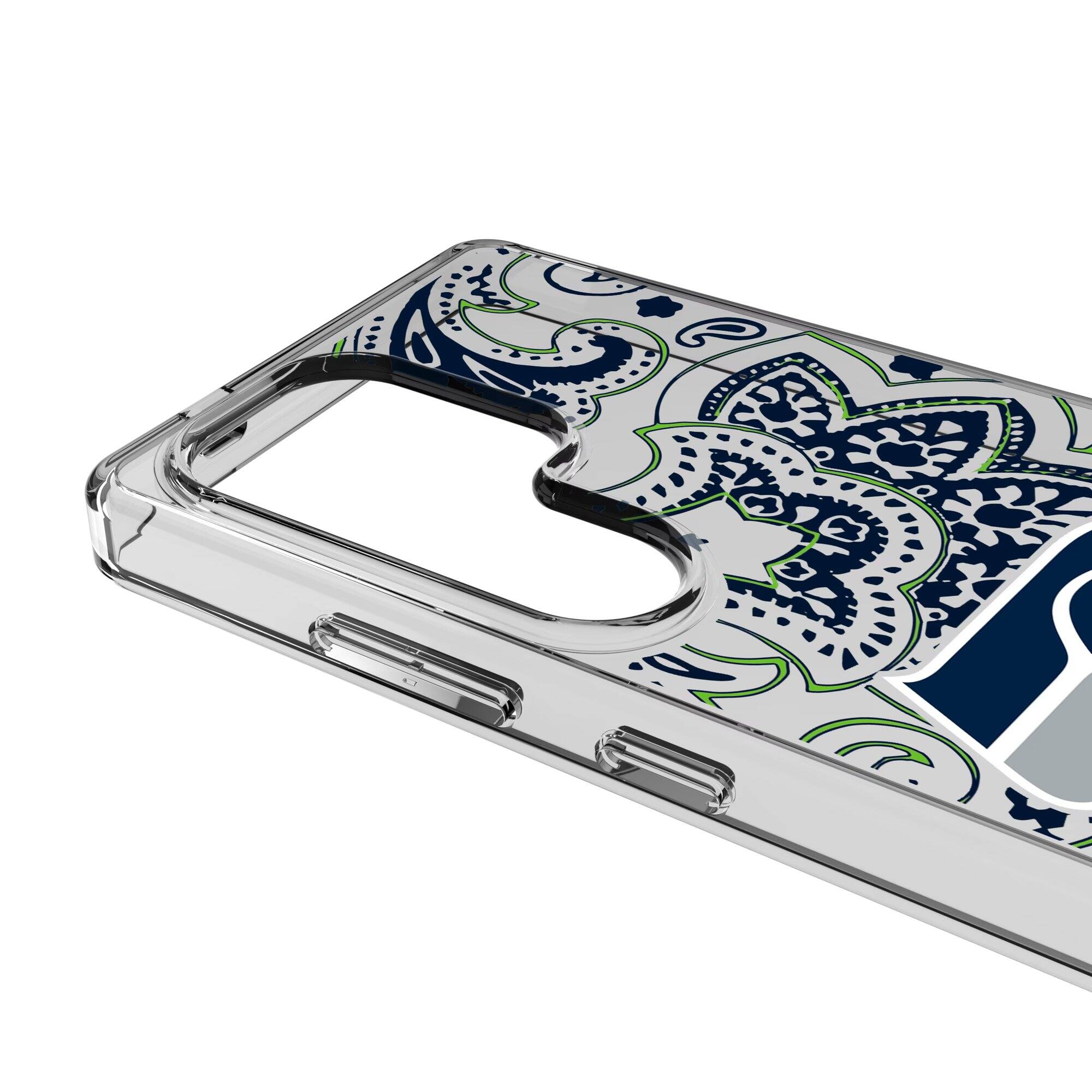 Alt View 2. Keyscaper - Seattle Seahawks Galaxy Clear Paisley Design Case - S22 - Multicolor.