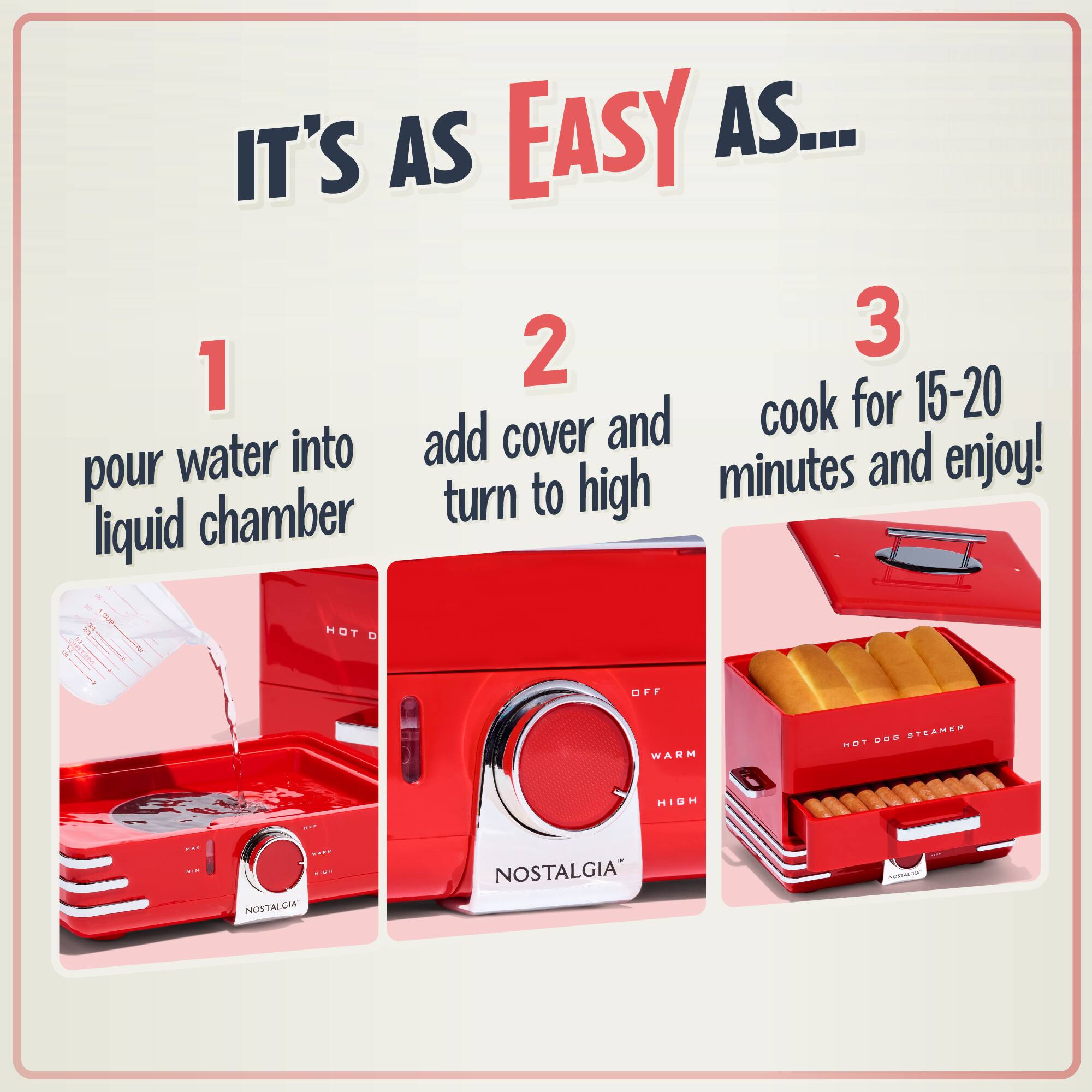 IT'S AS EASY AS...

1. Pour water into liquid chamber
2. Add cover and turn to high
3. Cook for 15-20 minutes and enjoy!