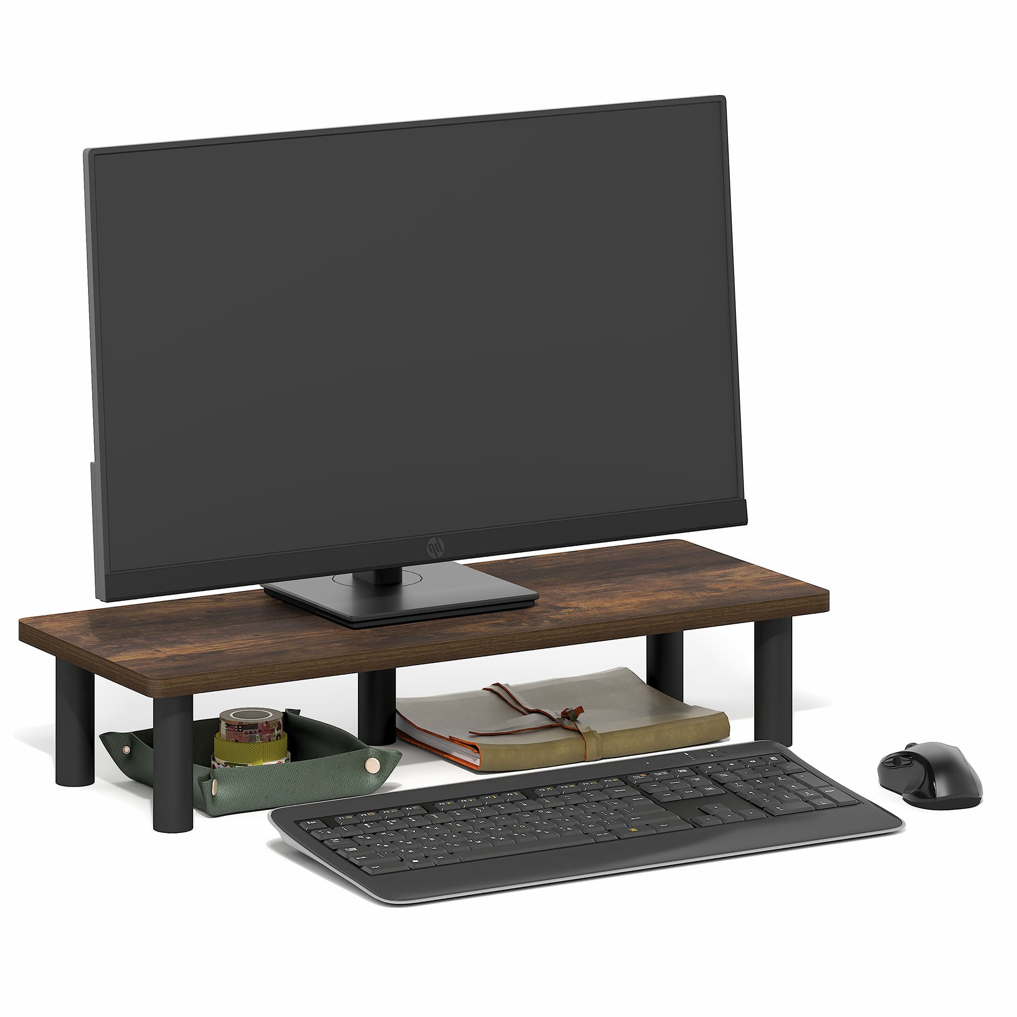 Furinno - TURN-N-TUBE Toolless Monitor Stand Riser, Laptop Stand for Desk, Organizers and Accessories, For Study Room, Dorm - Amber Pine/Black