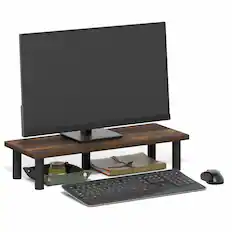 Front. Furinno - TURN-N-TUBE Toolless Monitor Stand Riser, Laptop Stand for Desk, Organizers and Accessories, For Study Room, Dorm - Amber Pine/Black.