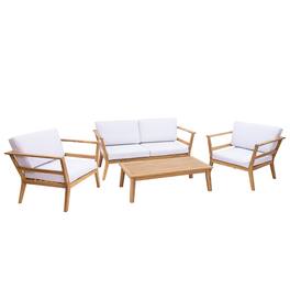 Sunnydaze - Bodie Acacia Wood 4-Piece Patio Conversation Set - Natural/Bone White