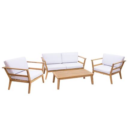 Front. Sunnydaze - Bodie Acacia Wood 4-Piece Patio Conversation Set - Natural/Bone White.