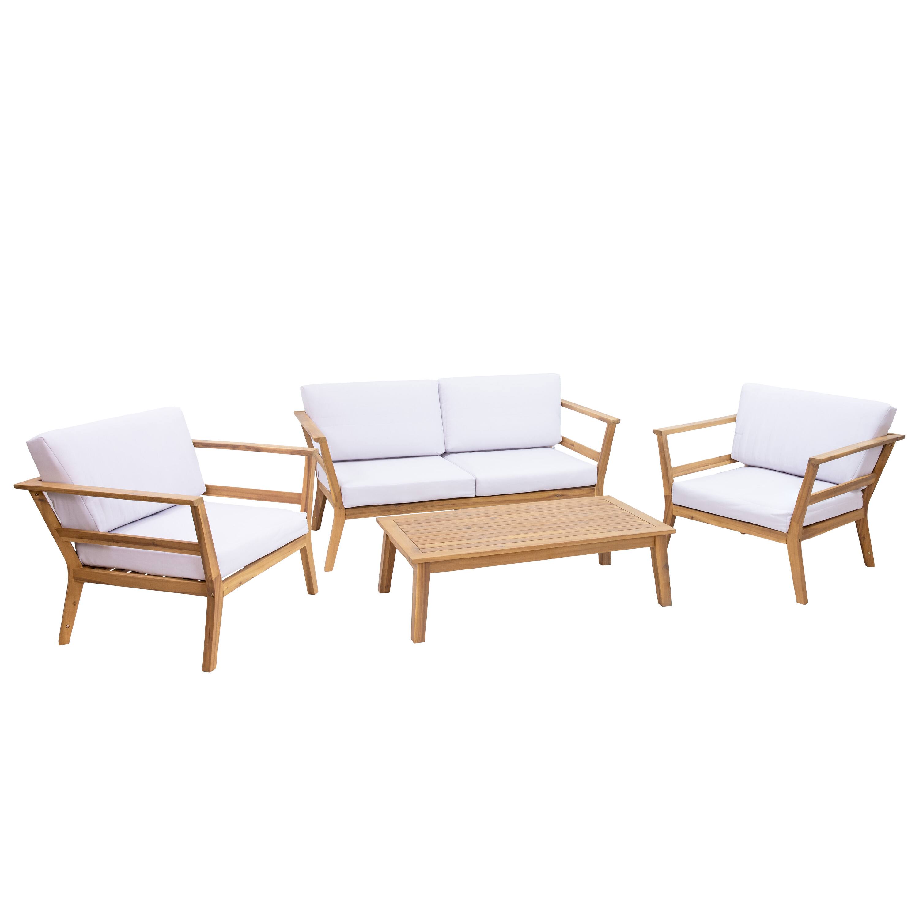 Front. Sunnydaze - Bodie Acacia Wood 4-Piece Patio Conversation Set - Natural/Bone White.