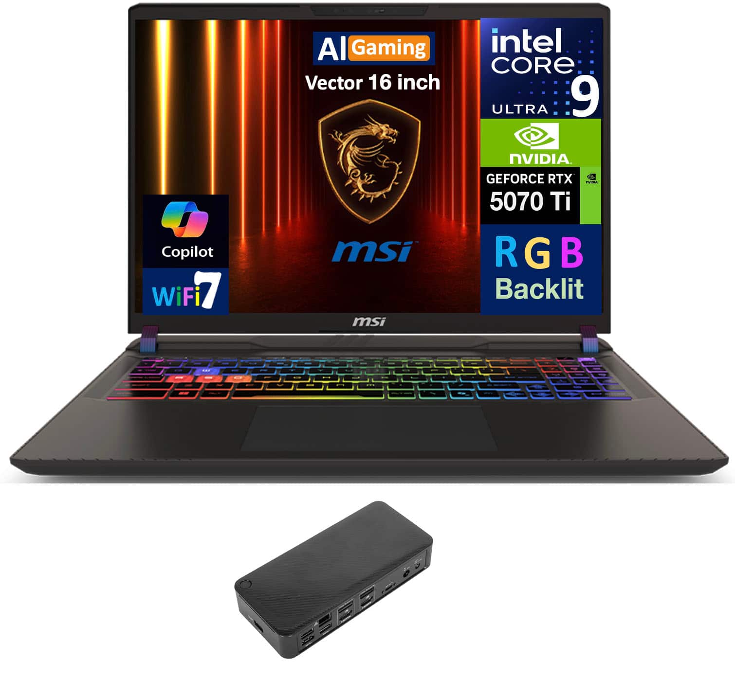 MSI - Vector Laptop 16.0 WQXGA (Intel Ultra 9- 275HX, 64GB DDR5, 4TB PCIe SSD, Win 11 Pro) - Cosmo Gray