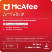 McAfee - Antivirus (1-Device) Antivirus & Internet Security Software (1-Year Subscription with Auto-Renewal) - Windows [Digital] - Front_Zoom