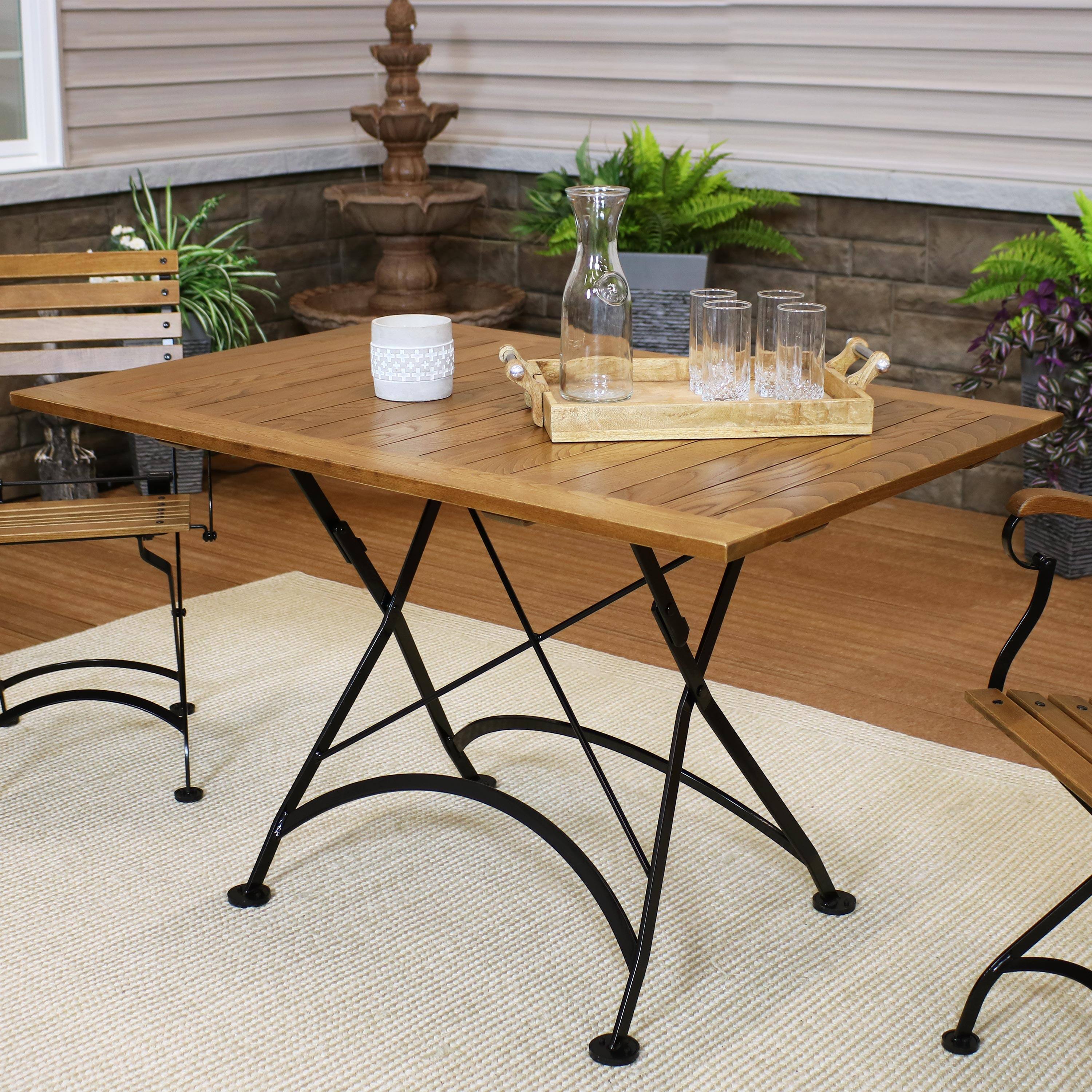 Alt View 3. Sunnydaze - 47.5 in European Chestnut Folding Rectangular Patio Dining Table - Brown.