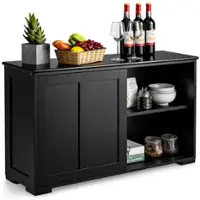 Costway Kitchen Storage Cabinet Sideboard Buffet Cupboard Wood Sliding Door Pantry - Black - Front_Zoom