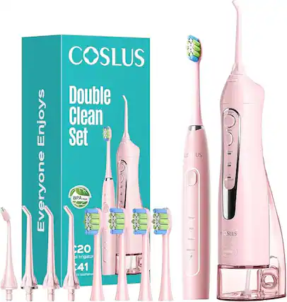 COSLUS Double Clean Set Everyone BPA free 20 al Irrigator 41 Fc toothbrush