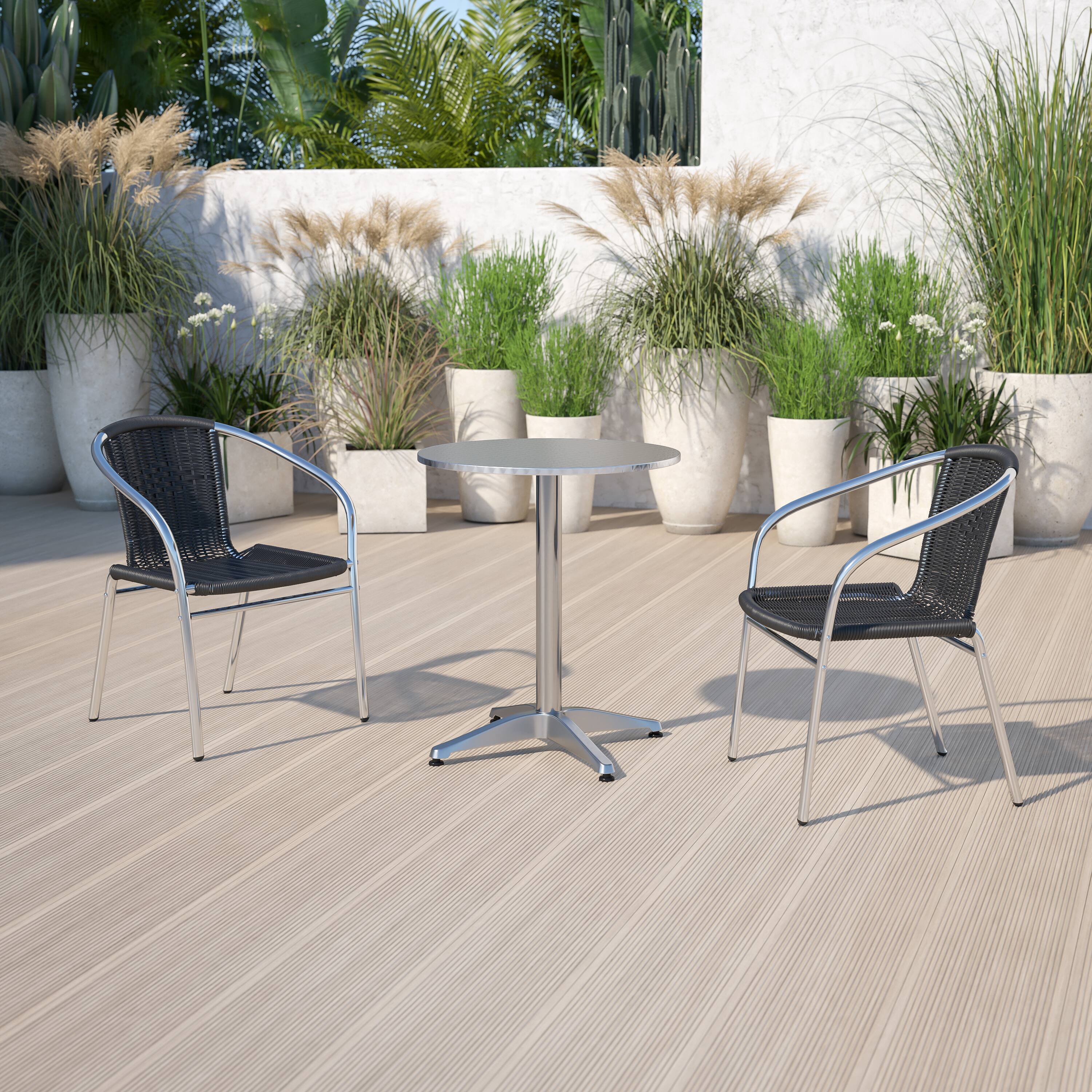 Alt View 1. Emma + Oliver - Commercial Aluminum/Rattan Restaurant Dining Stack Chair - Aluminum and Black.