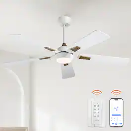 Vaczon - 52 In. Modern Dimmable 3CCT LED Smart Ceiling Fan with Light, Remote and App Control, Double-Sided Blades, 6-Speed - White
