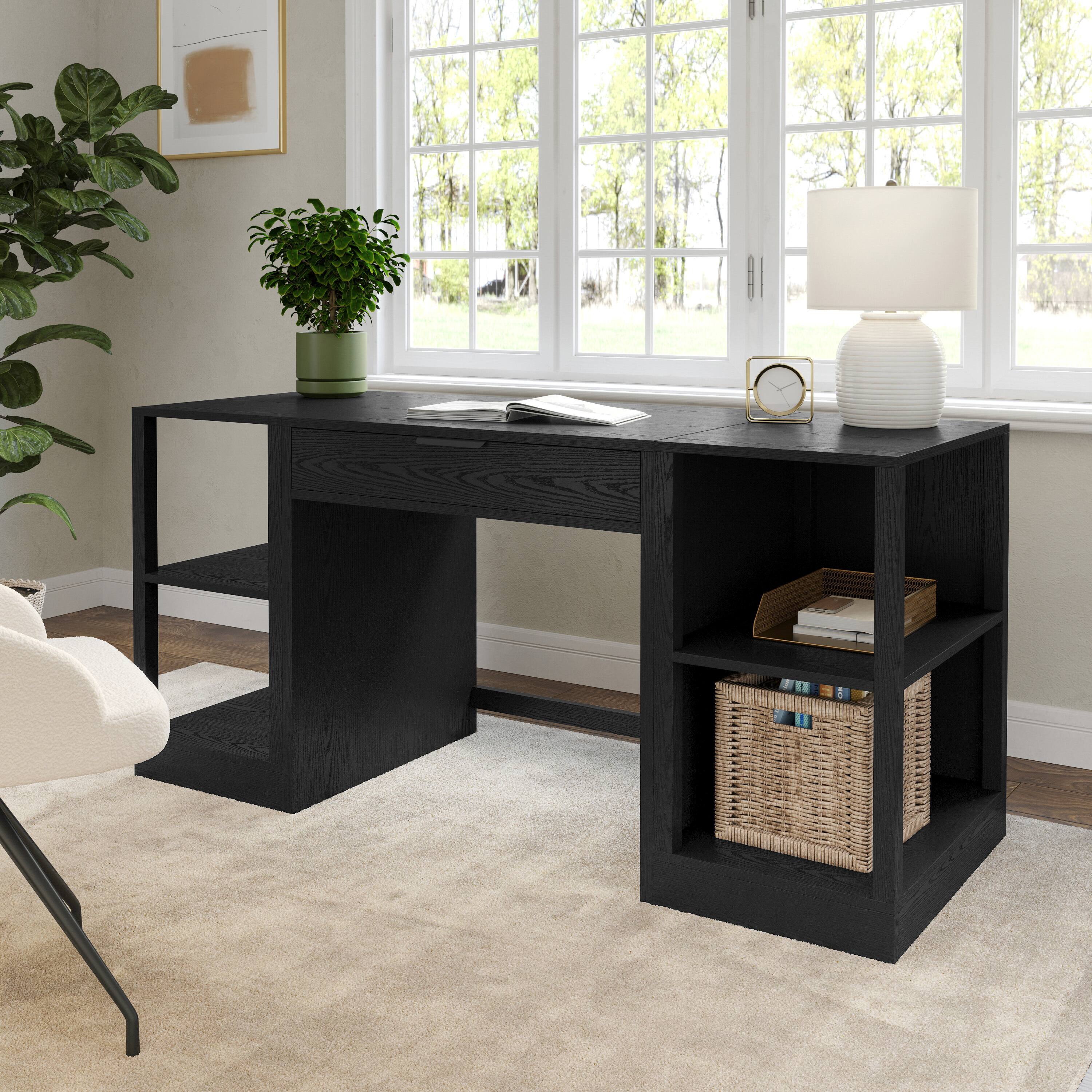 Alt View 1. Martha Stewart - Kayden Modular Single-Drawer Desk & Dual 2 Tier Shelves - Black.