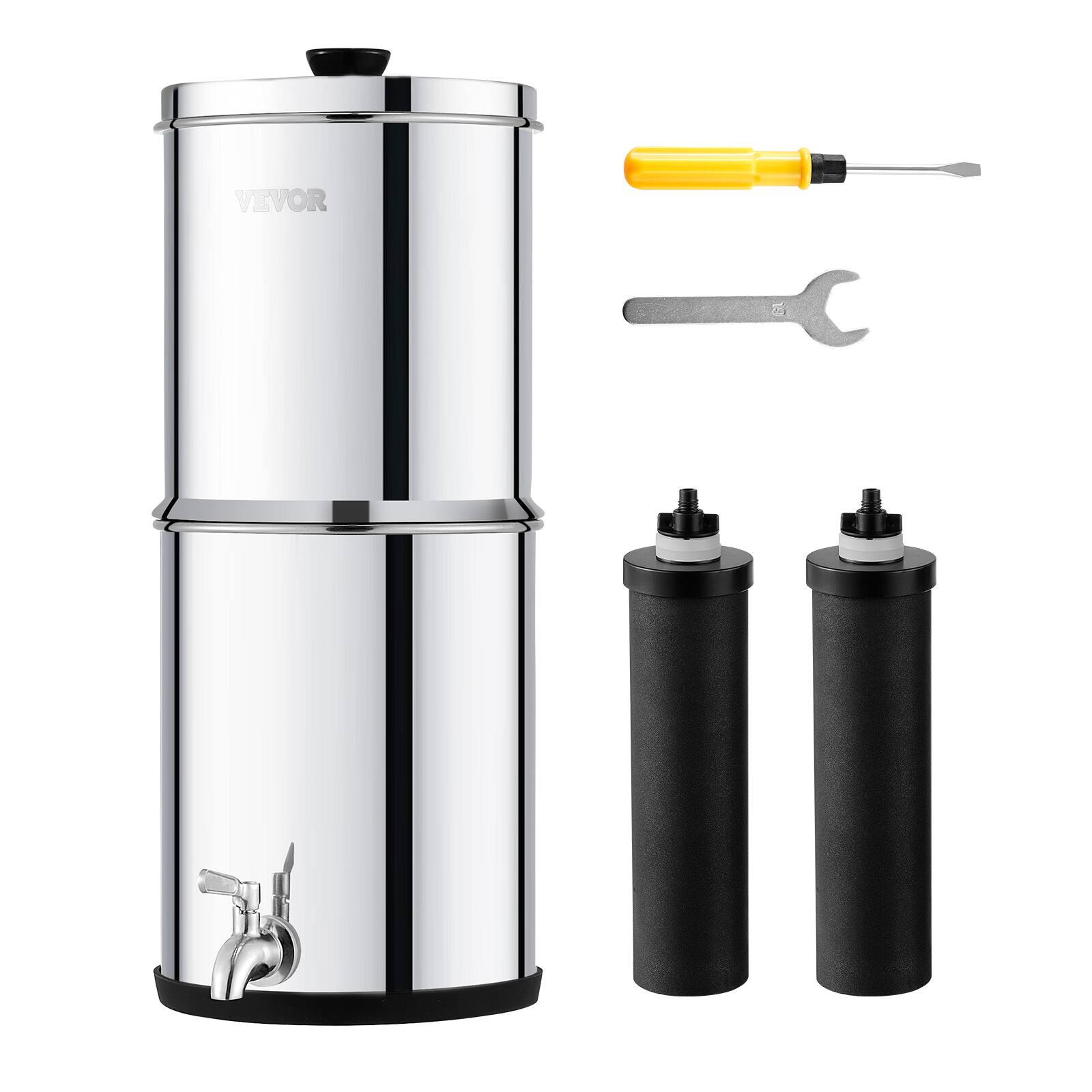 VEVOR - Gravity-fed Water Filter System, 2.25G 304 Stainless-Steel Countertop System, Water Filtration System - Silver