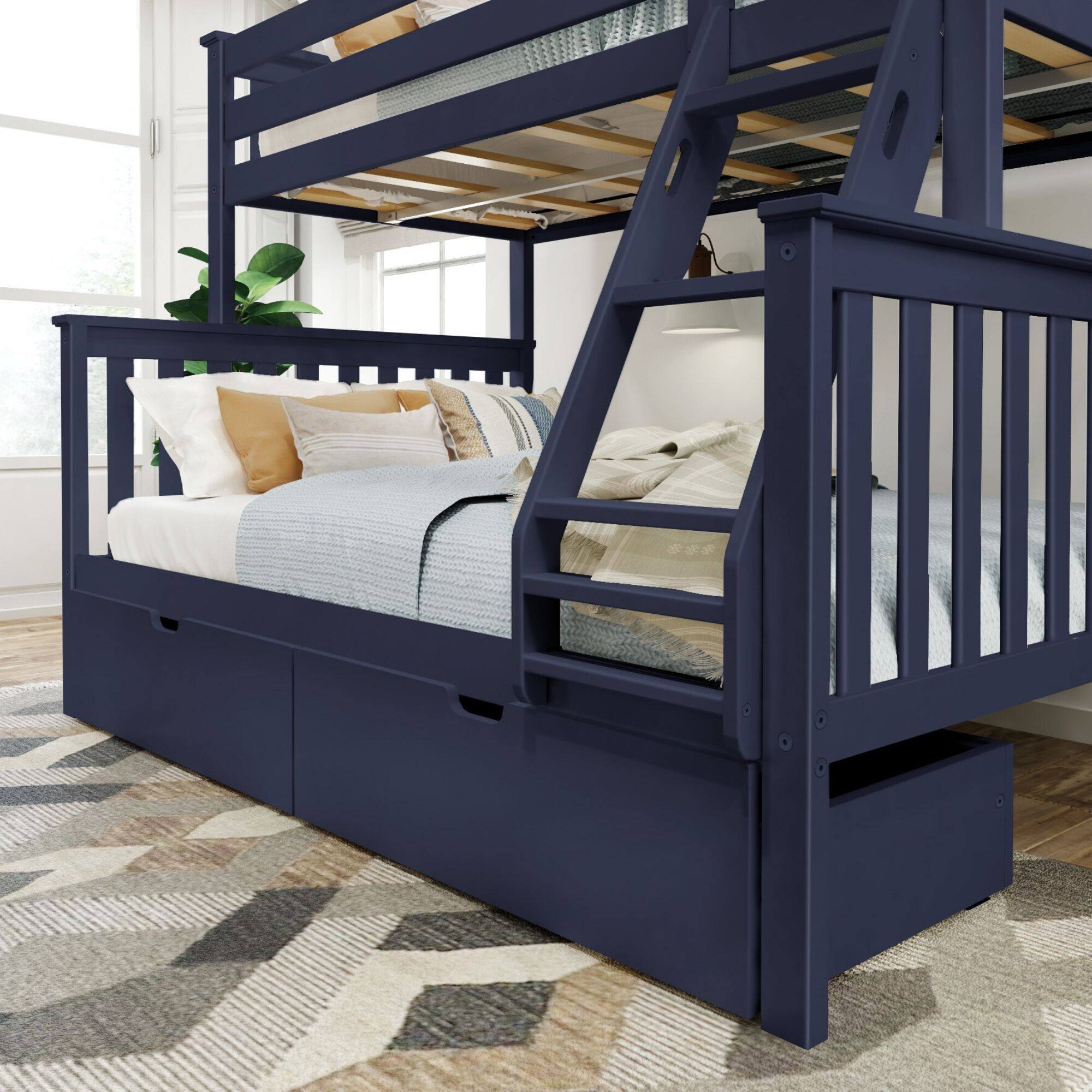 Alt View 1. Plank+Beam - Classic Twin over Full Bunk Bed Bed + Underbed Storage, Blue - Blue.