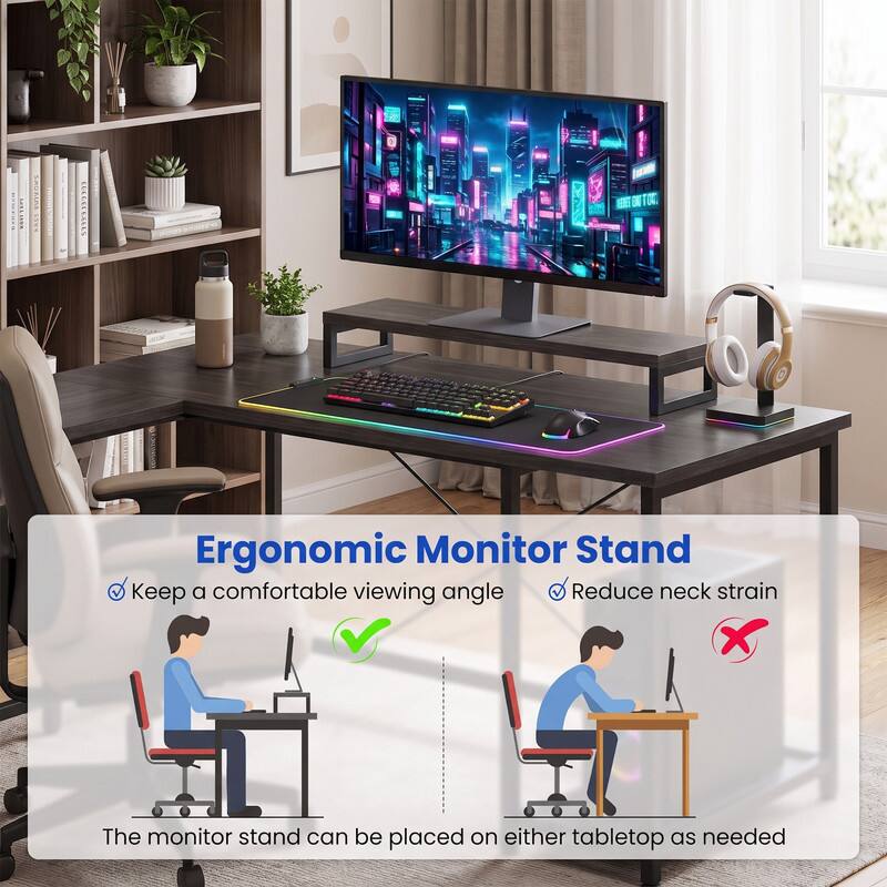 AUECELBARES Ergonomic Monitor Stand

- Keep a comfortable viewing angle
- Reduce neck strain

The monitor stand can be placed on either tabletop as needed